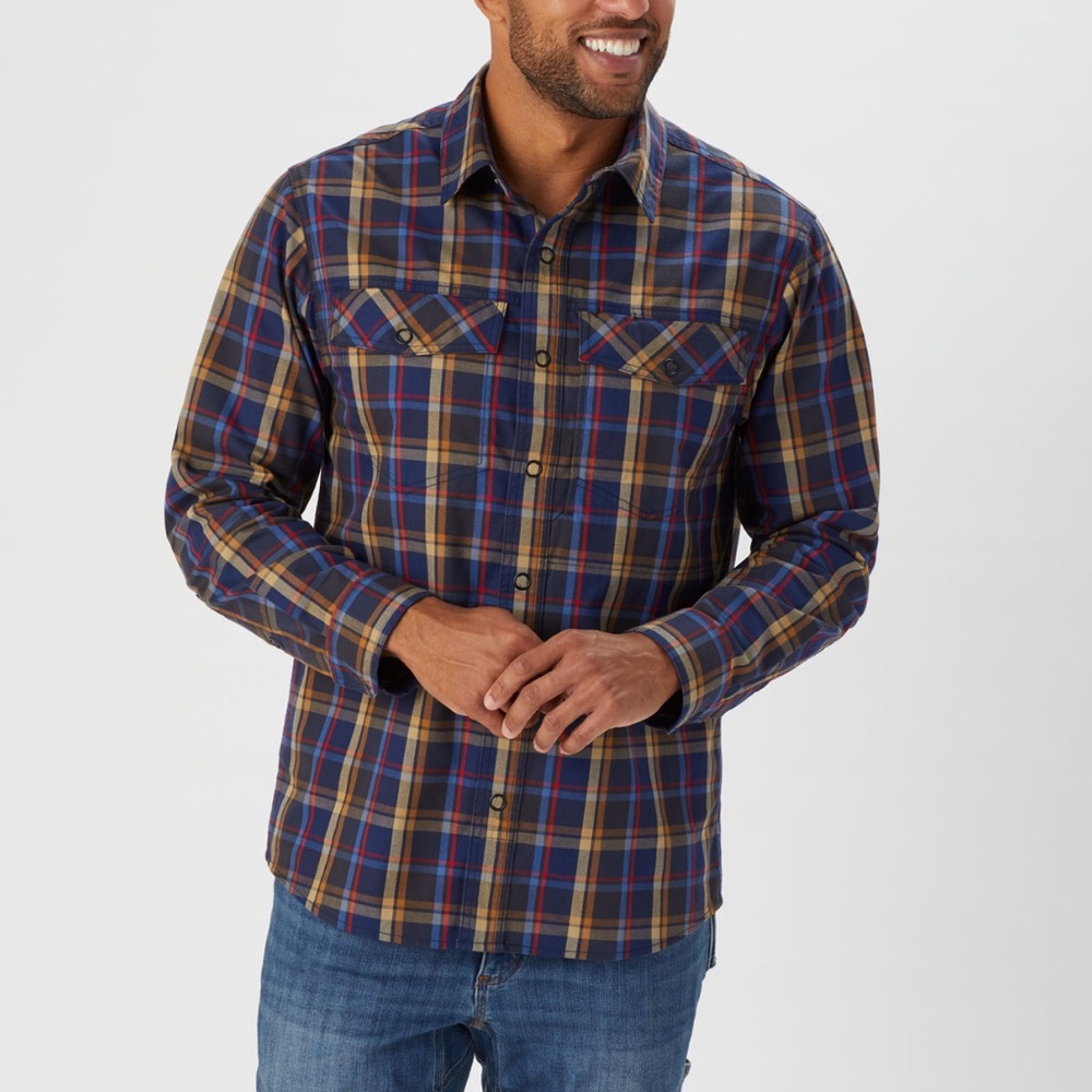 Duluth Trading Co. Oysterous Plaid Button-Up Shirt in Blue/Red Size Large Tall